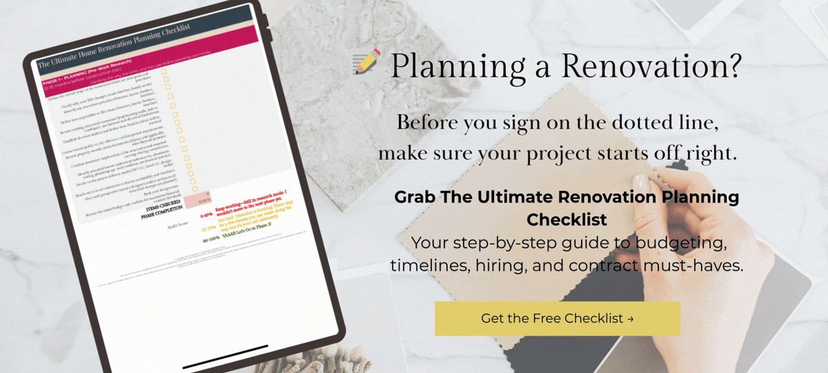 Ultimate renovation planning checklist download on background on countertop options