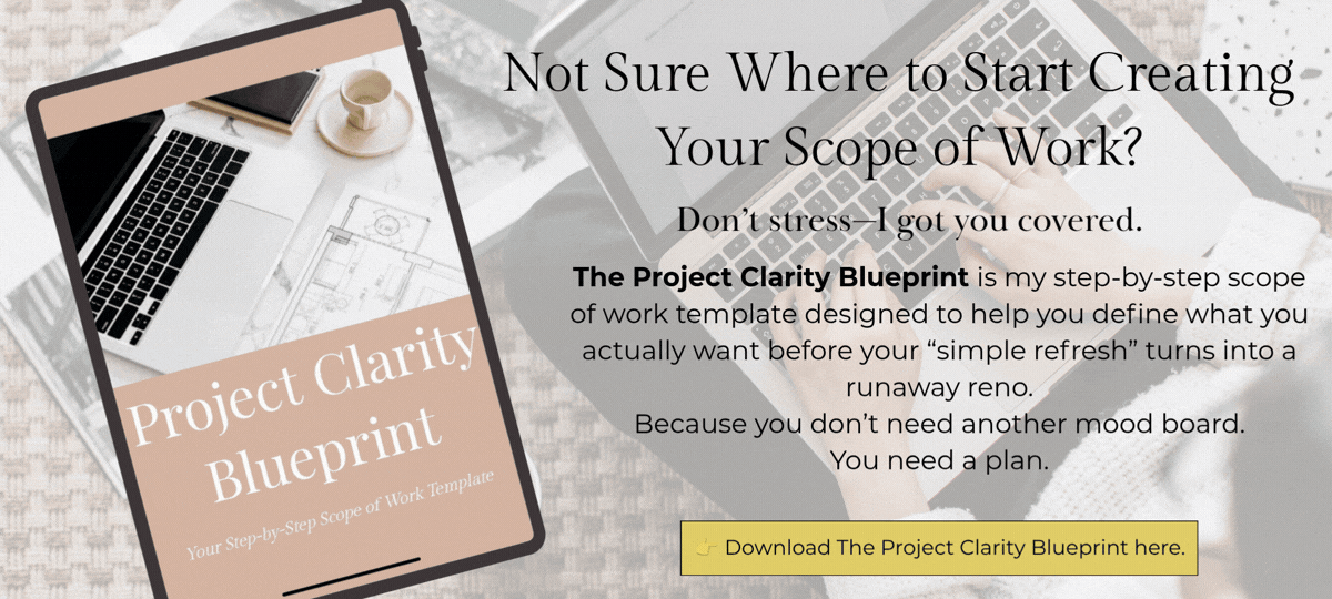 laptop and finishes background image with clipping of proejct clarity blueprint overlayed